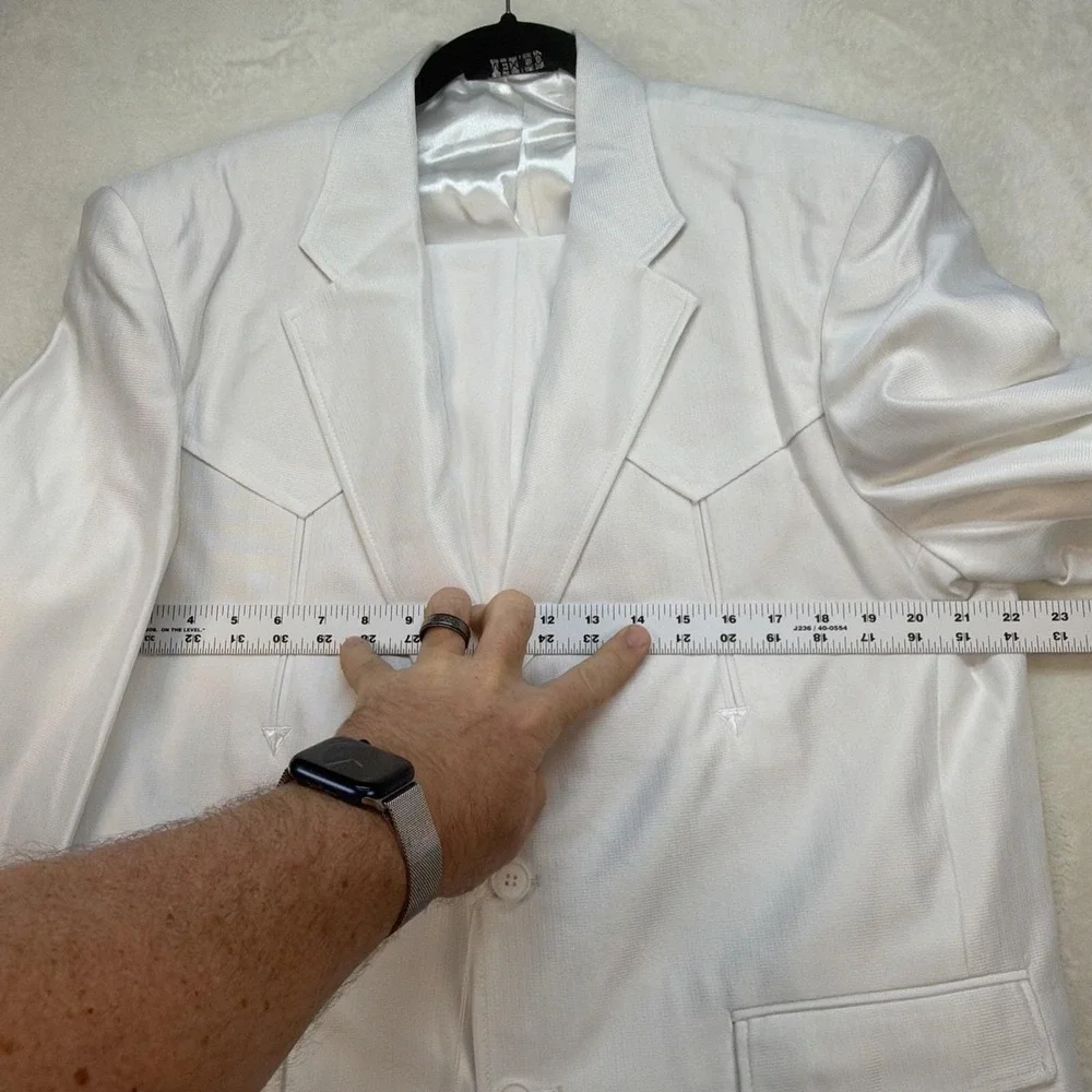 White Western Suit Mens Wedding Jacket Pants Set 42R 34 Rockabilly Vintage